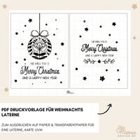 PDF-Druckvorlage für die Skandi Merry Christmas Kugel Laternen von easy-sticks, mit festlichem Design zum Ausdrucken auf Papier und Transparentpapier, ideal für Weihnachtsdekoration.