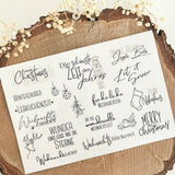 Rub on UV Sticker randlos Weihnachten Mix2 A5 von easy-sticks, präsentiert auf einem rustikalen Holzuntergrund mit handschriftlichen Weihnachtsmotiven und -sprüchen.