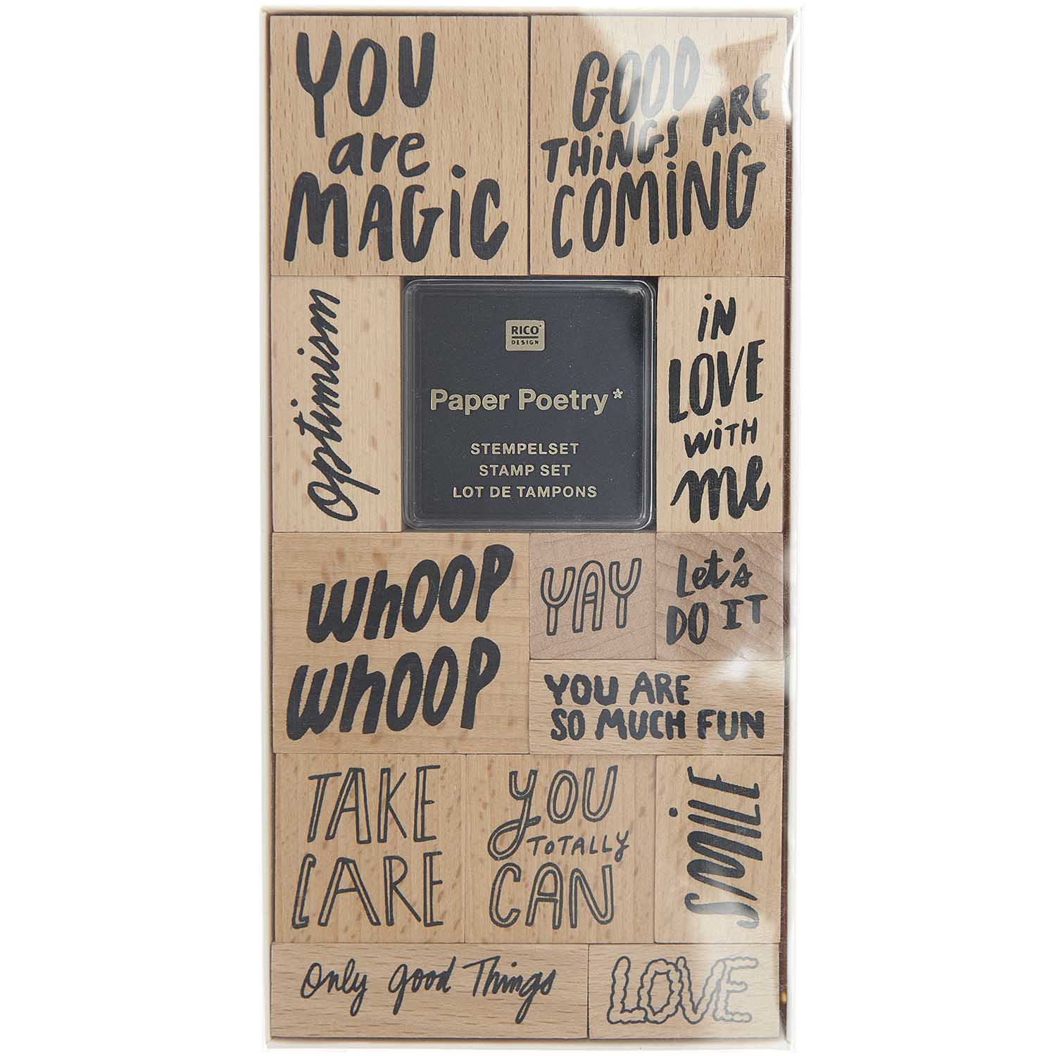 Paper Poetry Holzstempelset "You Are Magic" Mit 14 Teilen Für Kreative Einladungen Und Karten