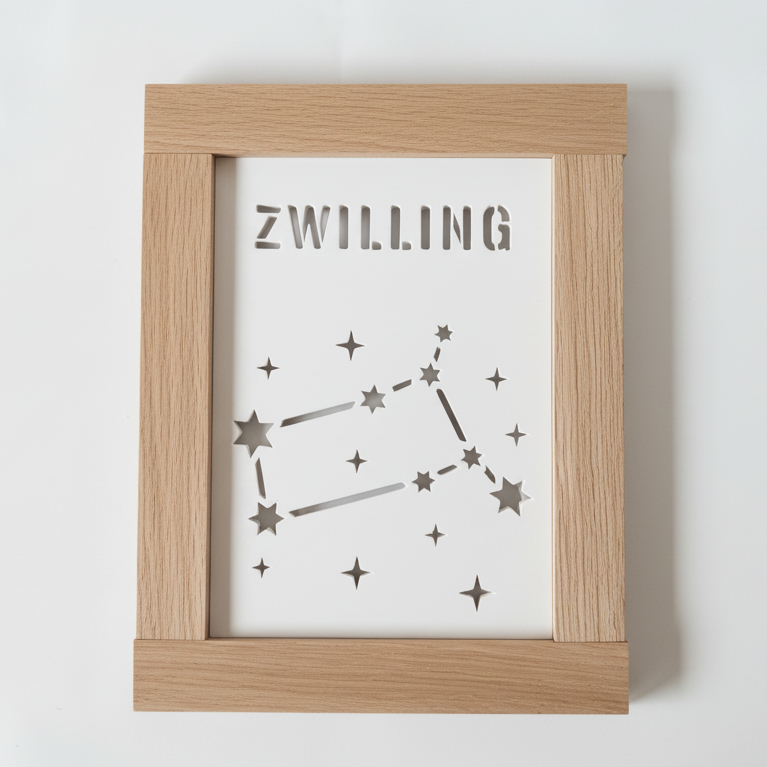 Zwilling Schablone Holzrahmen weißer Hintergrund