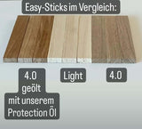 Easy-Sticks Muster Set - Ideal zum Kennenlernen: Vergleich der Holzarten 4.0 geölt, Light und 40.0 in einer ansprechenden Anordnung.