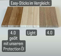 Easy-Sticks Muster Set - Ideal zum Kennenlernen: Vergleich der Holzarten 4.0 geölt, Light und 40.0 in einer ansprechenden Anordnung.