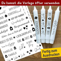 Individuelle Kerzenbeschriftungen von easy-sticks, nutze die Vorlage für deine unvergesslichen Anlässe bei Kerzen und Easy-Sticks.