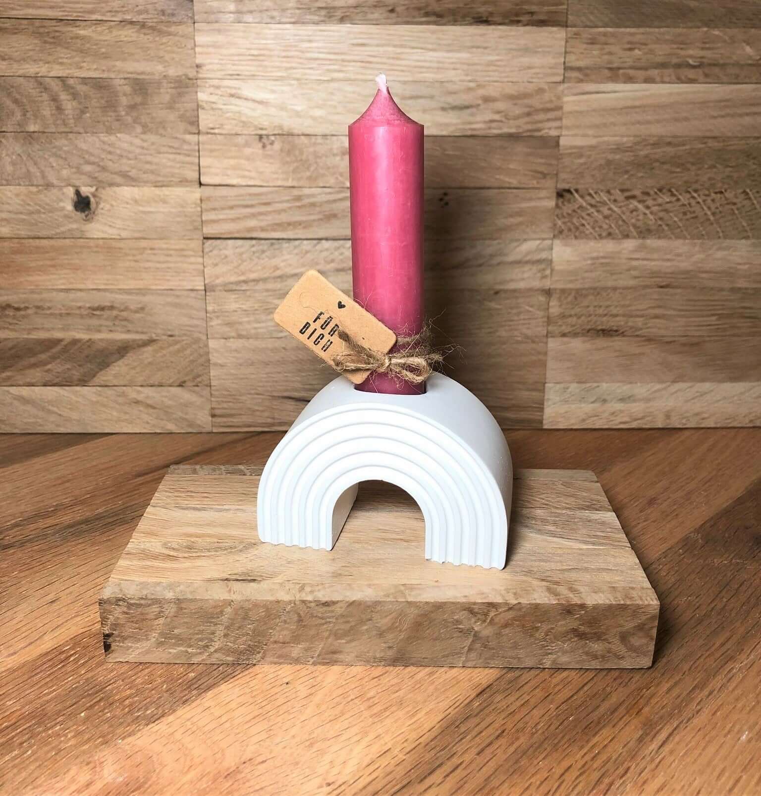 Regenbogen Kerzenhalter Geschenkset Mit Roter Kerze Und Geschenkanhänger - Handgemacht Unikat