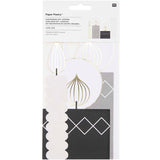 Verpackung des Postkartendeko-Sets Kerzen von easy-sticks, zeigt vier stilvolle Kerzen aus hochwertigem 350 g/m² Papier in schlichtem Design.