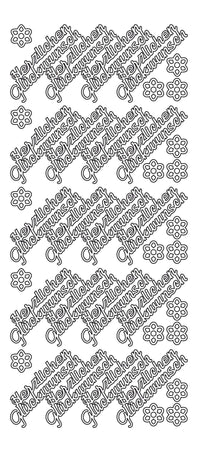 Gestapelte Konturensticker mit dem Aufdruck 'Herzlichen Glückwunsch' und Blütenmotiven, erhältlich in silber und gold, von easy-sticks.