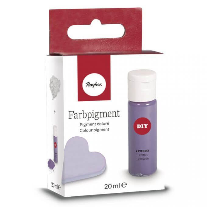 Die Verpackung von Rayher Farbpigment in lila, elegant gestaltet, Teil der Easy-Sticks Farbpigmente Pulver, SB-Box 20 ml - viele Farben.