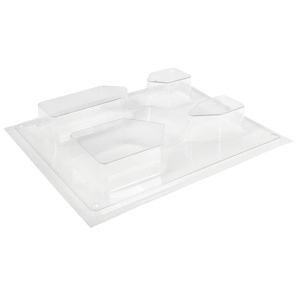 Transparente Gießform für vier Häuser von easy-sticks, ideal für kreative Bastelprojekte, Maße 5,5-10,5 cm, Tiefe 3 cm