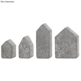 Robuste graue Betonhäuser in variierenden Formen von easy-sticks, optimal für kreative Bastelideen - Häuser Gießform - 4 Häuser.