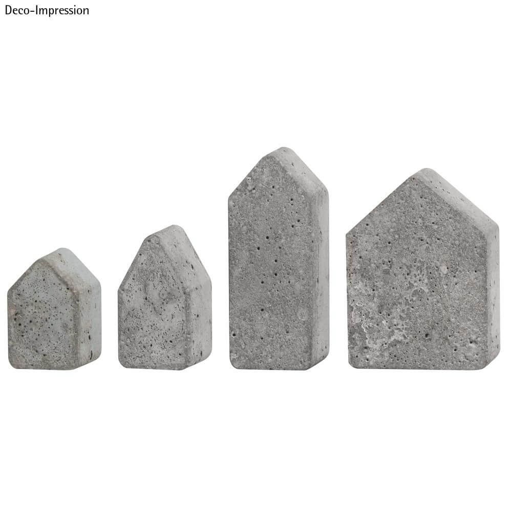Robuste graue Betonhäuser in variierenden Formen von easy-sticks, optimal für kreative Bastelideen - Häuser Gießform - 4 Häuser.
