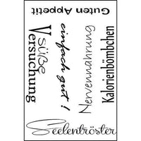 Stempel Set 'Guten Appetit' von easy-sticks, A7 Größe, 6-teilig, transparent, mit verschiedenen kreativen Schriftzügen für die Kartengestaltung