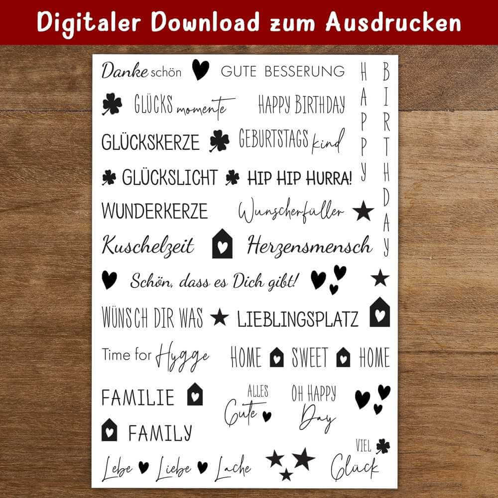 PDF Vorlage von easy-sticks zur Erstellung von Kerzen mit Schriftzügen, perfekt für jede Feierlichkeit und anpassbare Designs.