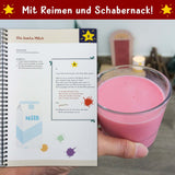Lebendige Darstellung des Easy-Sticks Wichtelsets mit der farbenfrohen Anleitung zur Zubereitung bunter Milch. Enthält kreative Ideen und Bastelanleitungen, ideal für die Weihnachtszeit, von easy-sticks.