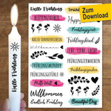 Schöne Kerzensticker von easy-sticks mit frühlingshaften Motiven, ideal zur Gestaltung von Kerzen für die Frühlingsdekoration – PDF Download mit 10 Motiven.