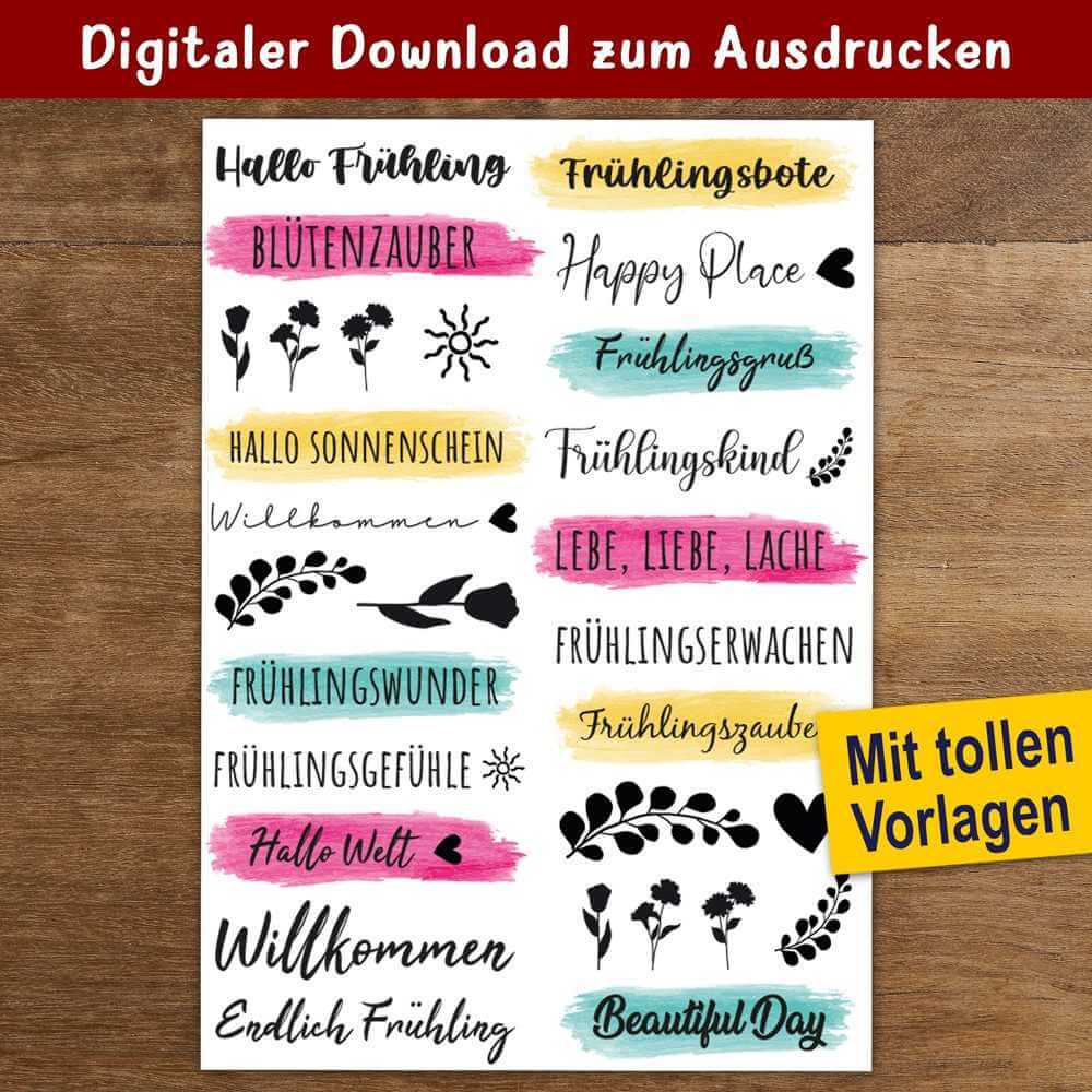 Vielseitige und kreative Kerzensticker von easy-sticks für die Frühlingsdekoration, die zum Ausdrucken bereitstehen – PDF Download mit 10 fröhlichen Motiven.