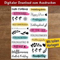 Vielseitige und kreative Kerzensticker von easy-sticks für die Frühlingsdekoration, die zum Ausdrucken bereitstehen – PDF Download mit 10 fröhlichen Motiven.
