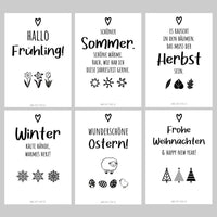 Fröhliche Karte "Hallo Frühling!" aus dem 6er Kartenset für alle Jahreszeiten von easy-sticks, zeigt bunte Blumen und ein modernes Design.