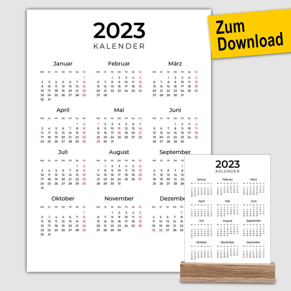 Kalender 2023 als PDF zum Downloaden (Farbe: weiß)