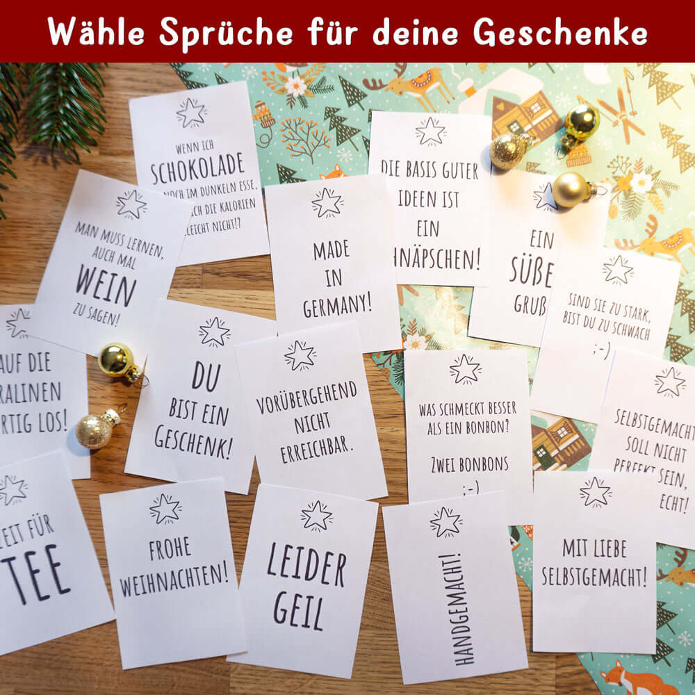 Wähle die besten Sprüche für deine Geschenke mit easy-sticks' einzigartigen 48 Adventskalender Sprüchen - Lachen und Freude garantiert!