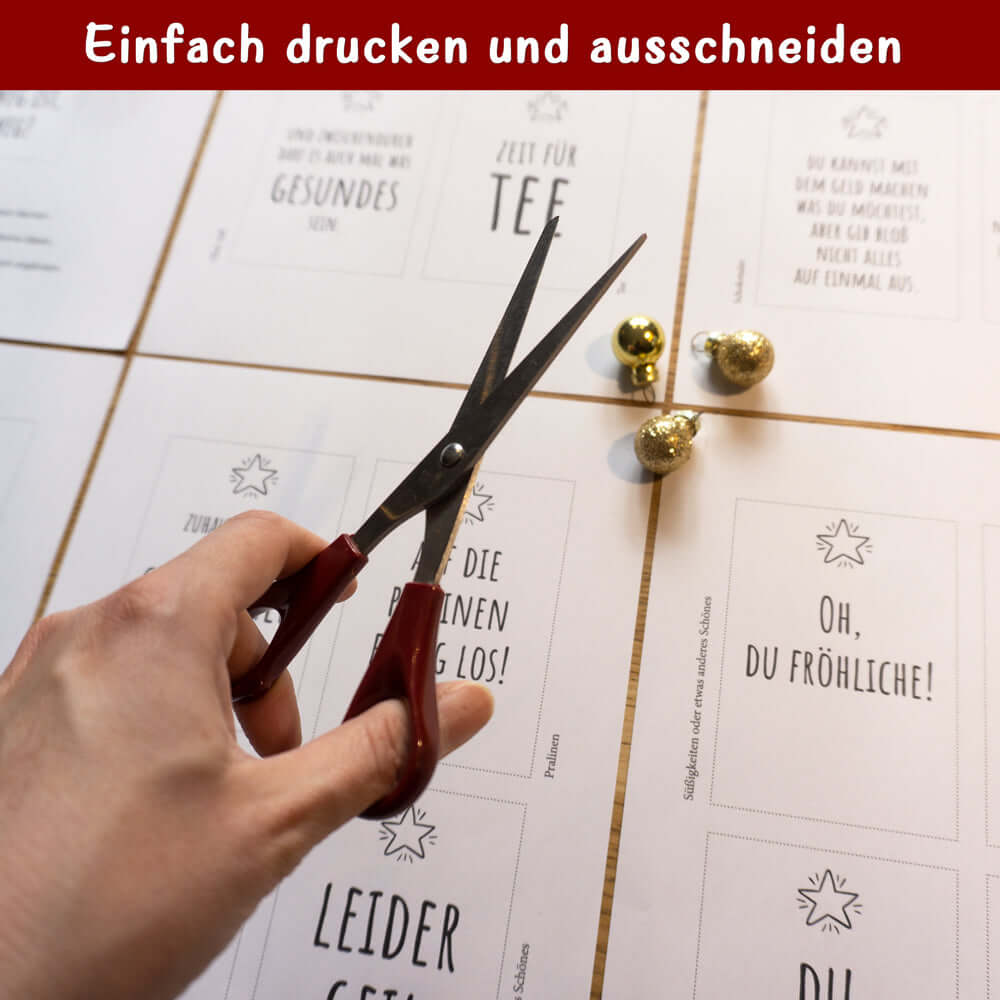 Einfach drucken und ausschneiden - hole dir die kreativen Ideen von easy-sticks mit 48 tollen Sprüchen für Geschenke und Adventskalender!