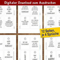 Entdecke die zuckersüßen Botschaften in unserem digitalen Download von easy-sticks - 12 Seiten voller lustiger Sprüche für deinen Adventskalender!