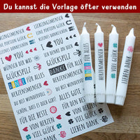 DIY Gestaltung von Kerzen mit Aufklebern von easy-sticks – Wiederverwendbare Vorlagen für individuelle Kerzen mit liebevollen Botschaften.