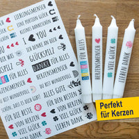 Kerzenstücken mit Aufklebermotiv gefertigt aus Wasserschiebefolie von easy-sticks, perfekt geeignet für individuelle Kerzengestaltung.