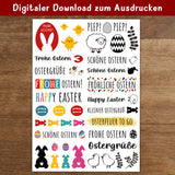 Vielfältige Osteraufkleber von easy-sticks für festliche Anlässe. Kreative Designs im digitalen Download für deine Kerzen und Ostereier.