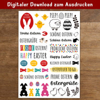 Vielfältige Osteraufkleber von easy-sticks für festliche Anlässe. Kreative Designs im digitalen Download für deine Kerzen und Ostereier.