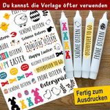 Vorgefertigte Osterkerzenmotive von easy-sticks, geeignet für mehrmaligen Druck. Verwandle deine DIY-Projekte mit unserem PDF für Osterkerzen.