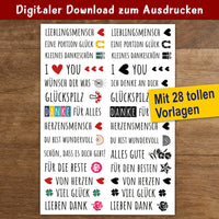 Kerzensticker mit Dankeschön und Glücksmotiven von easy-sticks – Digitaler Download mit 28 kreativen Vorlagen für eine persönliche Note bei Kerzen.